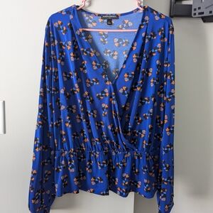 Blue Floral Wrap Top